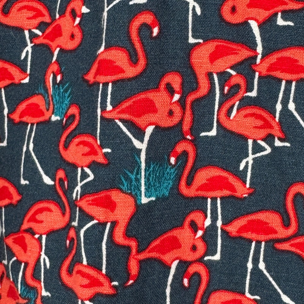 Banana Republic Linen Button Shirt Large Slim Navy Red Flamingo All Over Print - Picture 2 of 9